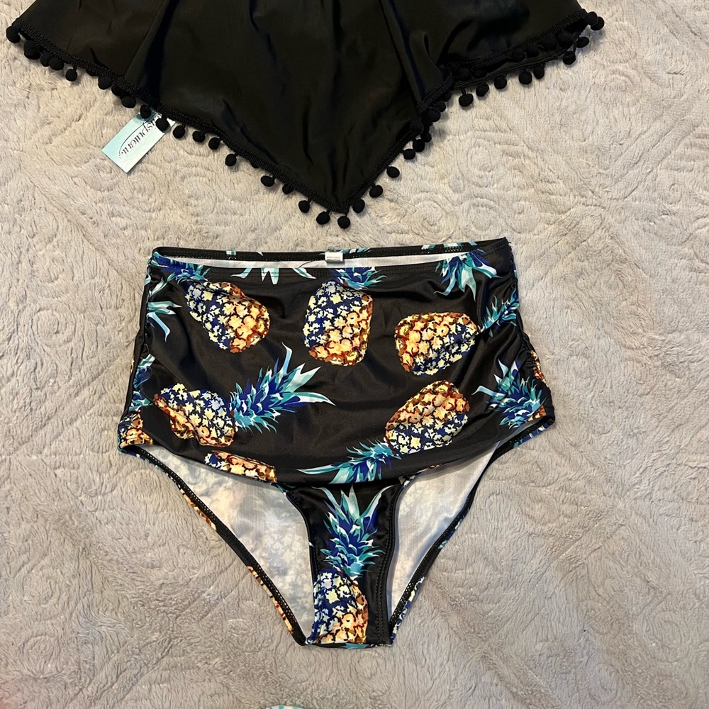 Pineapple ruffled high waist bathing suit with flowy top